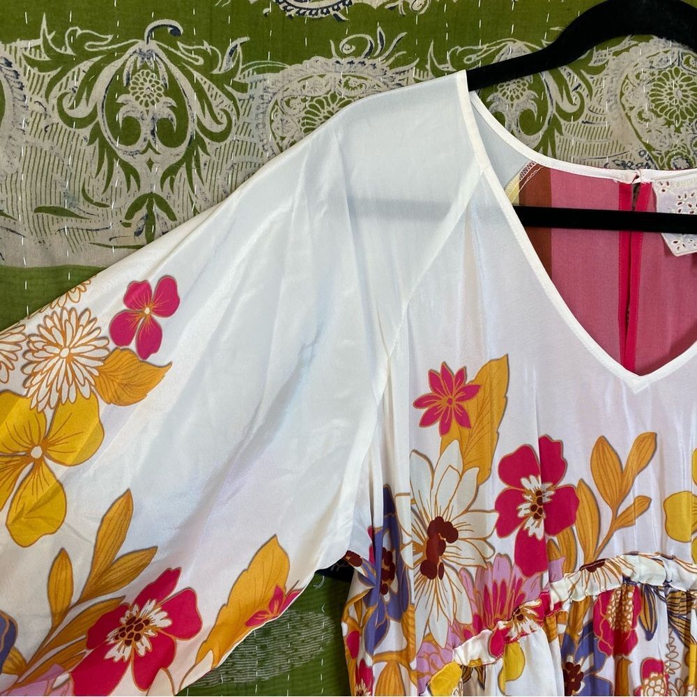 NWOT Johnny Was White/ Pink Loreli Silk Embroidered Midi Dress Size Medium - Picture 4 of 16